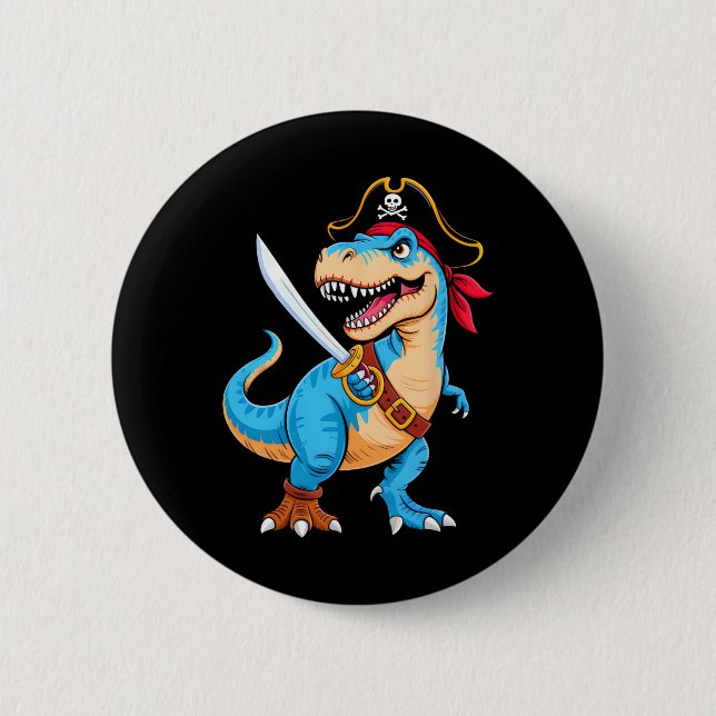 Pirate Dinosaur T Rex Boys Kids Funny Halloween Co Button (Front)
