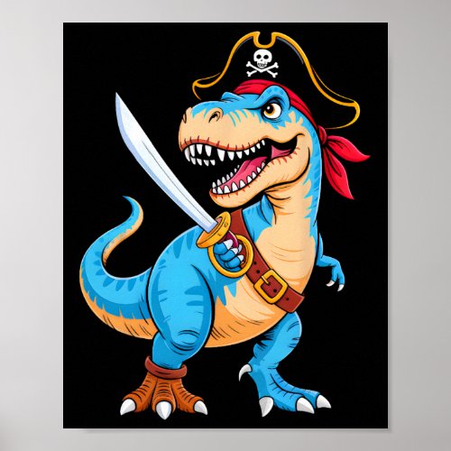Pirate Dinosaur T Rex Boys Kids Funny Halloween Co Poster