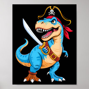 Pirate Dinosaur T Rex Boys Kids Funny Halloween Co Poster