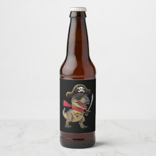 Pirate Dinosaur T-Rex Funny Halloween Costume Beer Bottle Label