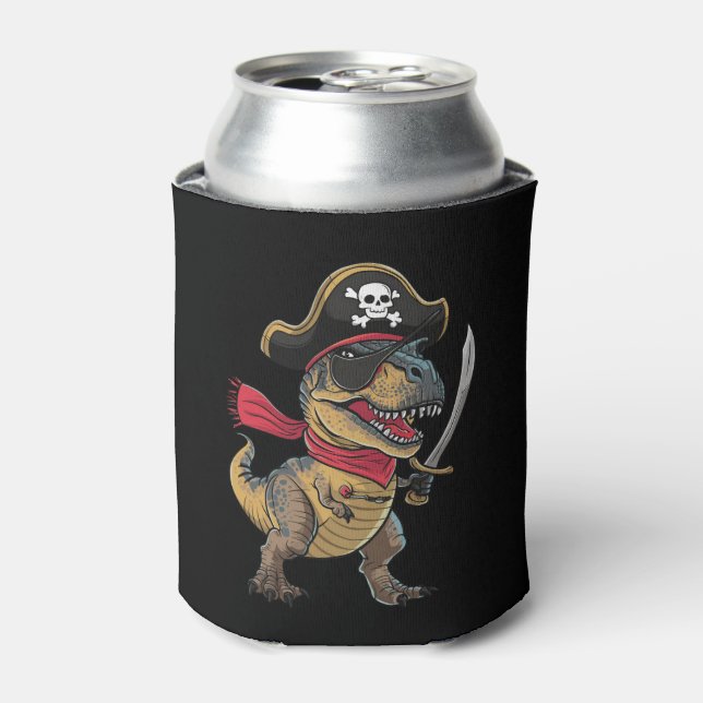 Pirate Dinosaur T-Rex Funny Halloween Costume Can Cooler (Can Front)