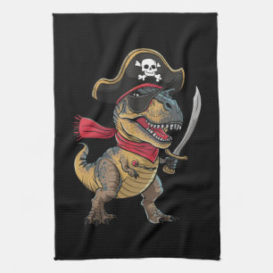 Pirate Dinosaur T-Rex Funny Halloween Costume Kitchen Towel