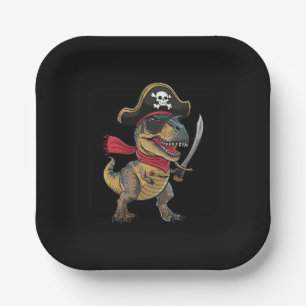 Pirate Dinosaur T-Rex Funny Halloween Costume Paper Plates