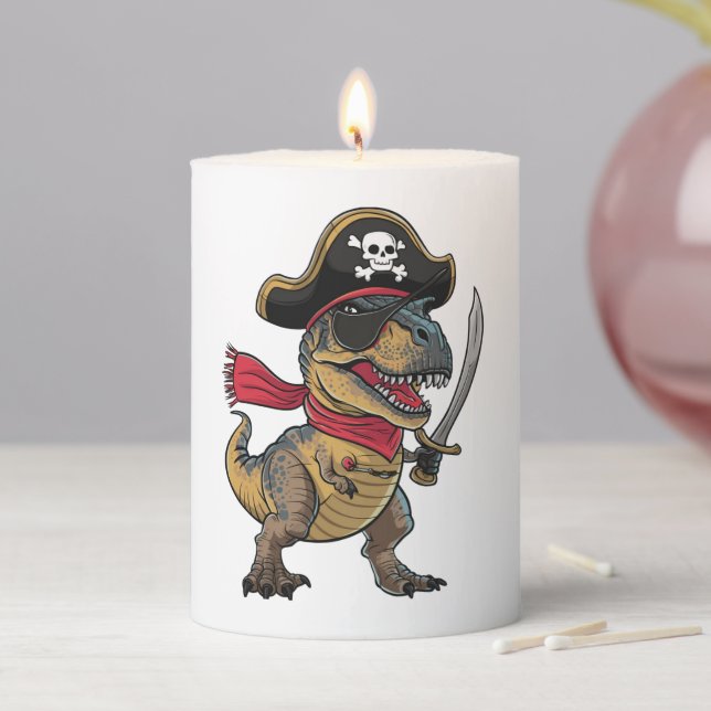 Pirate Dinosaur T-Rex Funny Halloween Costume Pillar Candle (In Situ)