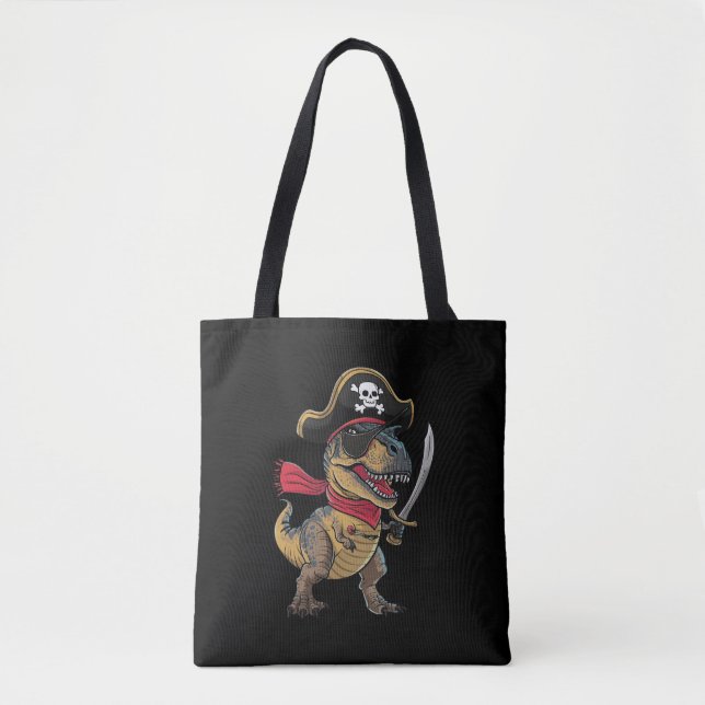 Pirate Dinosaur T-Rex Funny Halloween Costume Tote Bag (Front)