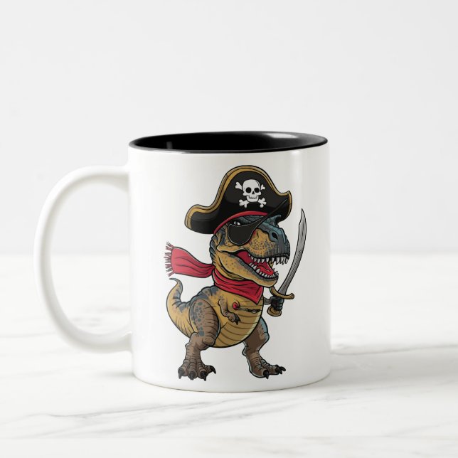 Pirate Dinosaur T-Rex Funny Halloween Costume Two-Tone Coffee Mug (Left)