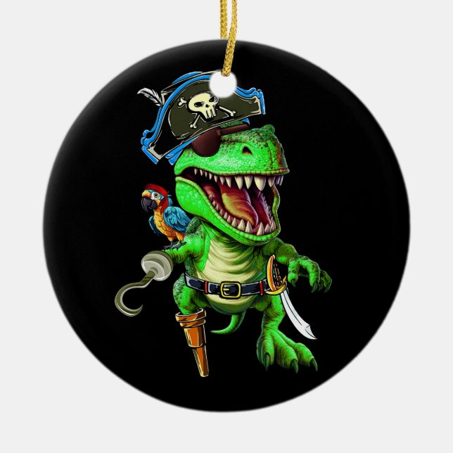 Pirate Dinosaur T Rex Funny Tyrannosaurus Hallowee Ceramic Ornament (Front)
