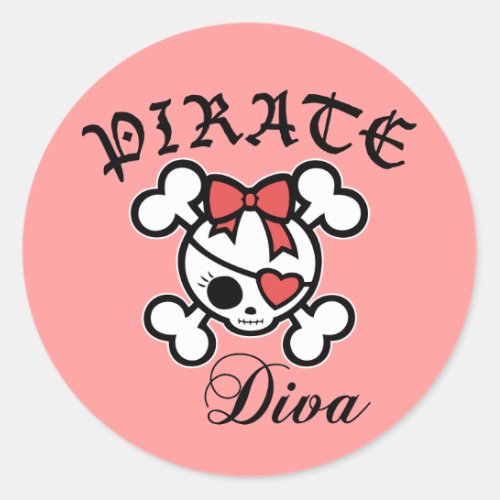 Pirate Diva Classic Round Sticker