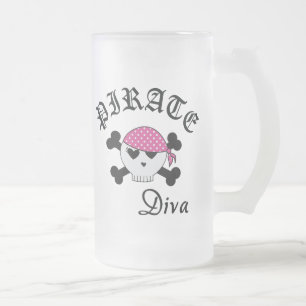 Pirate Diva Frosted Glass Beer Mug