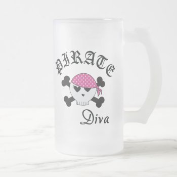 Pirate Diva Frosted Glass Beer Mug by AlienwearApparel at Zazzle