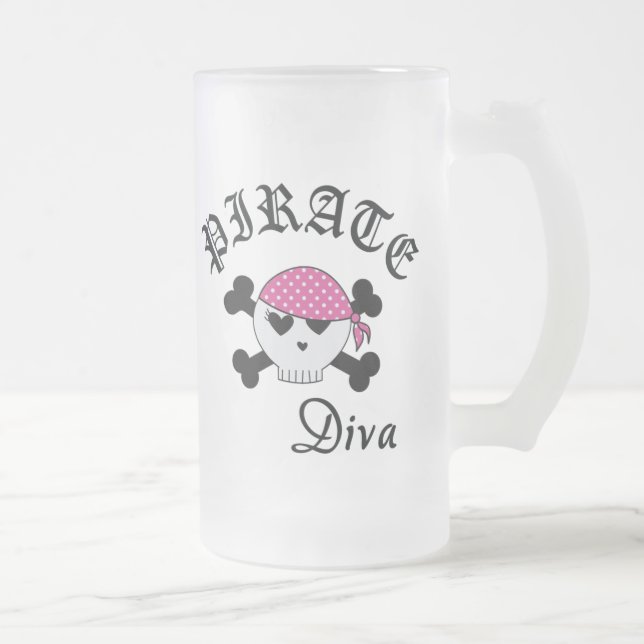 Pirate Diva Frosted Glass Beer Mug (Right)