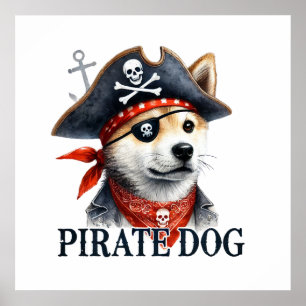 Pirate Dog - Digital Watercolor Poster