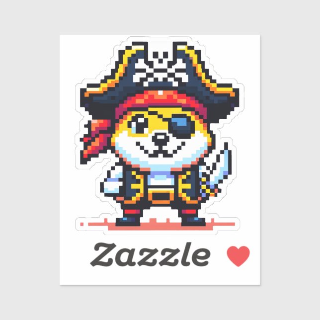 Pirate Dog - Funny Pixel Art Adventure Design Sticker (Sheet)