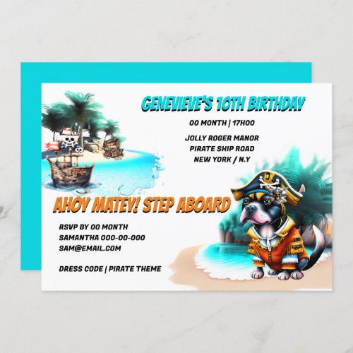 Pirate dog island treasure chest pirate ship fun invitation