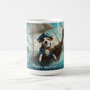 Pirate Dog on a ship at Sea colors blue Birthday Coffee Mug