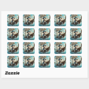 Pirate Dog on a ship at Sea colors blue Birthday Square Sticker