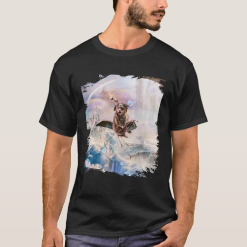 Pirate dog riding flamingo in the room T_Shirt