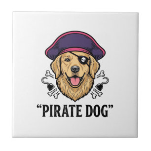 Pirate Dog Vintage Engraving Shirt Design_1 Ceramic Tile