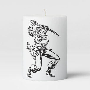 Pirate Double Sword Attacks Enemies Black White Pillar Candle