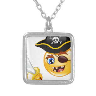 pirate emoji silver plated necklace