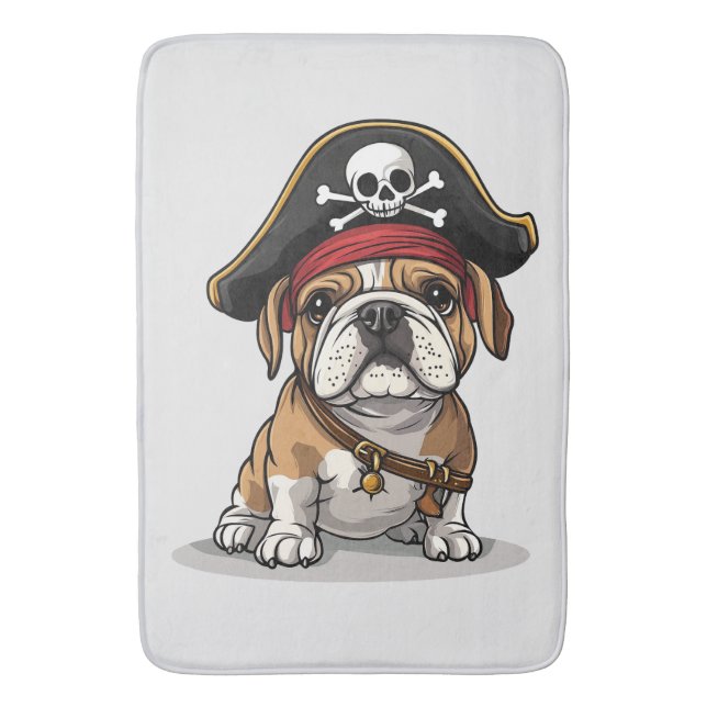 Pirate English Bulldog Skull Crossbones Bath Mat (Front Vertical)