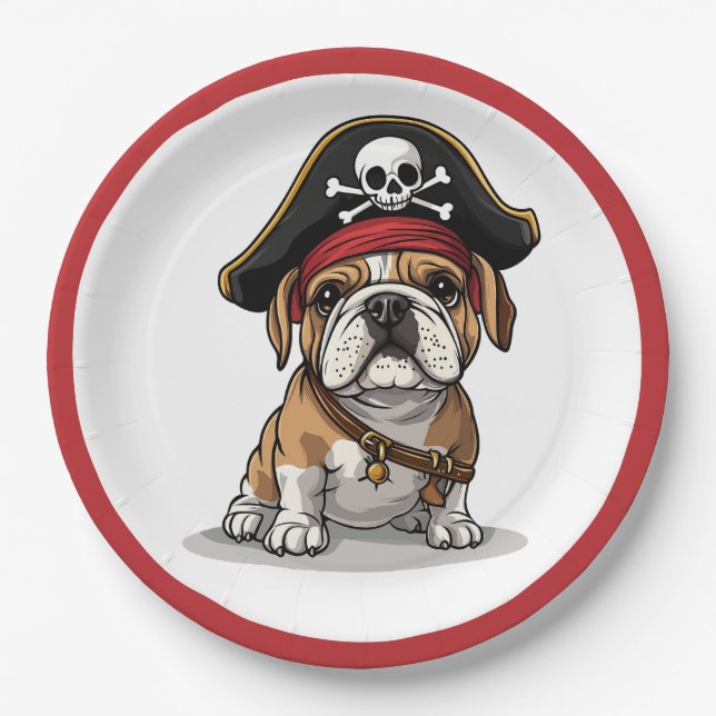 Pirate English Bulldog Skull Crossbones Paper Plates (Front)