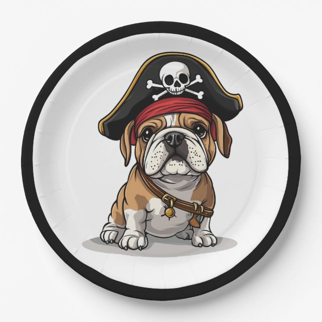 Pirate English Bulldog Skull Crossbones Paper Plates (Front)