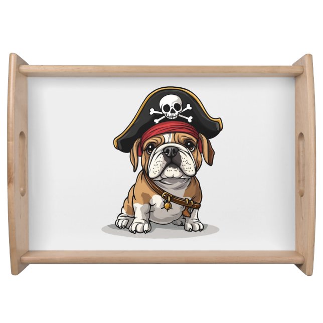 Pirate English Bulldog Skull Crossbones Serving Tray (Front)