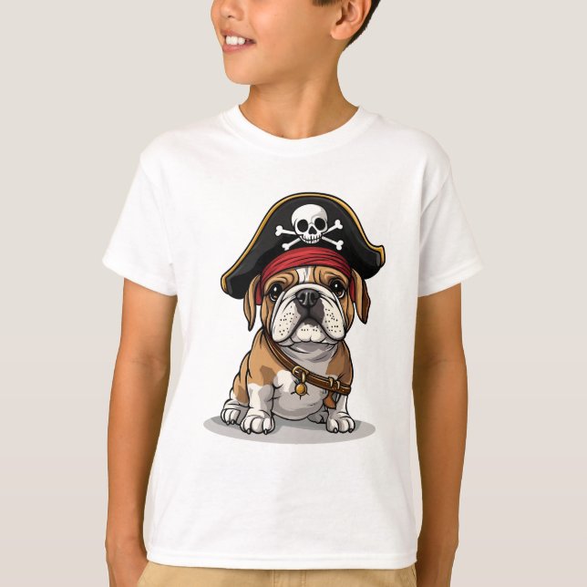 Pirate English Bulldog Skull Crossbones T-Shirt (Front)