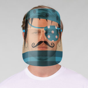 Pirate Face Blue Bandana Eye Patch Moustache Face Shield