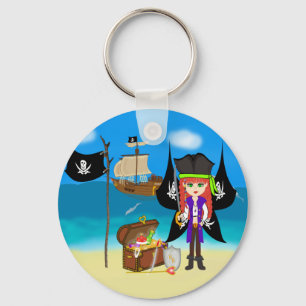 Pirate Faery with Ship and Treasure Keychain