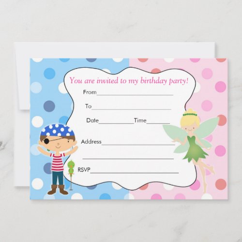 Pirate Fairy Birthday Invitation Fill In