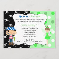 Pirate Fairy Birthday Invitation Lime Green Skulls