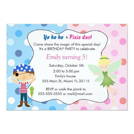 Pirate Fairy Birthday Invitation Pink Blue Pixie | Zazzle.com