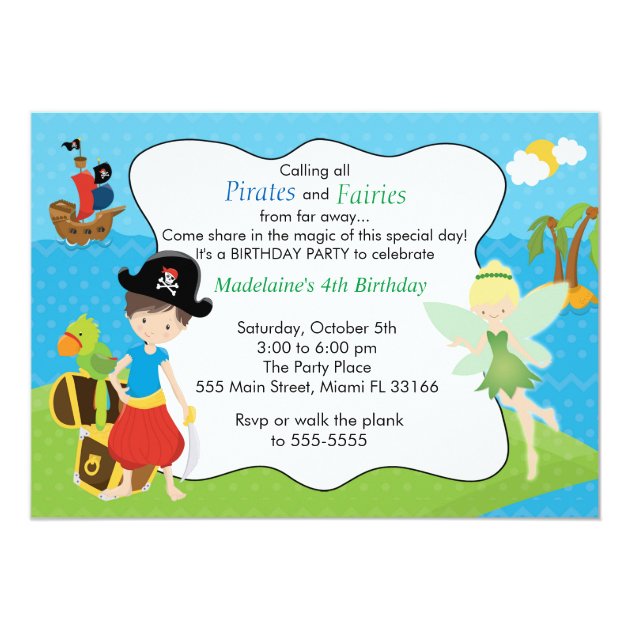 Pirate Fairy Pixie Kids Birthday Party Invitation