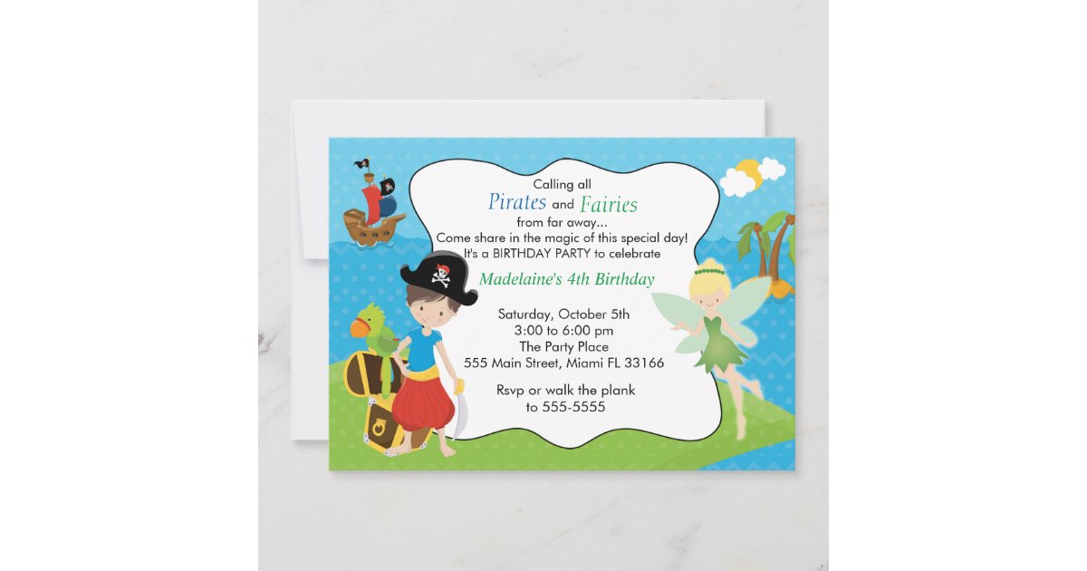 Pirate Fairy Pixie Kids Birthday Party Invitation | Zazzle