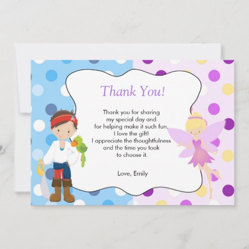 Pirate Fairy Thank You Card Kids Birthday