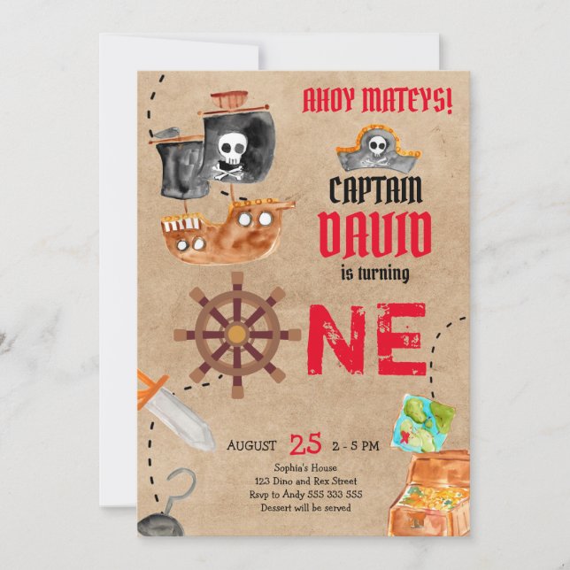 Pirate First Birthday Boy 1st Birthday Party Invitation (Front)