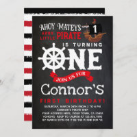 Pirate First Birthday Chalkboard Invitation