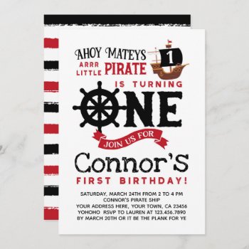 Pirate First Birthday Invitation by PrinterFairy at Zazzle