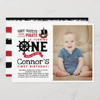 Pirate First Birthday Invitation With Photo by PrinterFairy at Zazzle