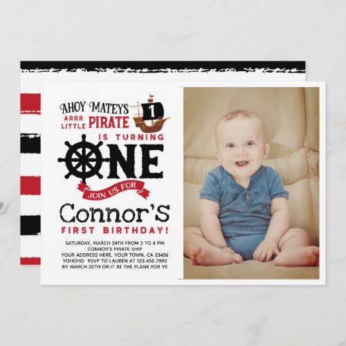 Pirate First Birthday Invitation with Photo