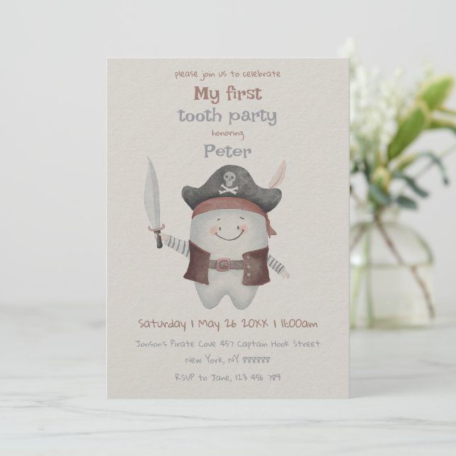 Pirate First Tooth Party Invitation (Standing Front)