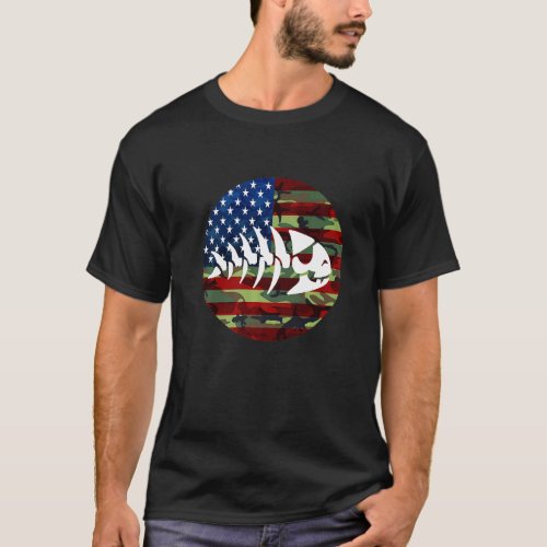 Pirate Fish Fsm American Flag Camo Flying Spaghett T_Shirt