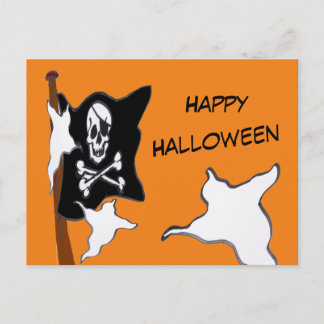 Pirate Flag & Ghosts Cartoon Halloween Postcard