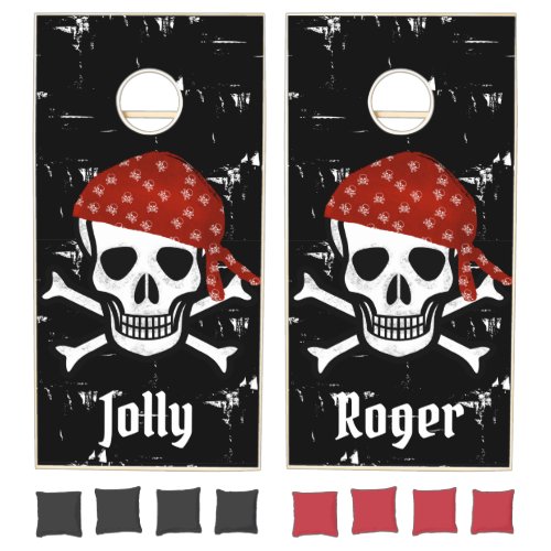 Pirate Flag Jolly Roger Skull  Bones Red Bandana Cornhole Set