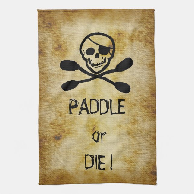 Pirate Flag Kayak Paddle or Die Towel (Vertical)