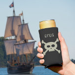 Pirate Flag Skull And Crossbones Custom Black Seltzer Can Cooler at Zazzle