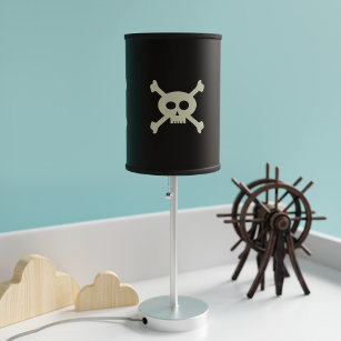 Pirate Flag Skull and Crossbones Jolly Roger Black Table Lamp
