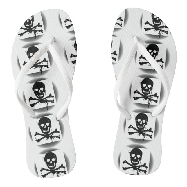 Pirate Flag Skull and Crossbones Jolly Roger Flip Flops (Footbed)